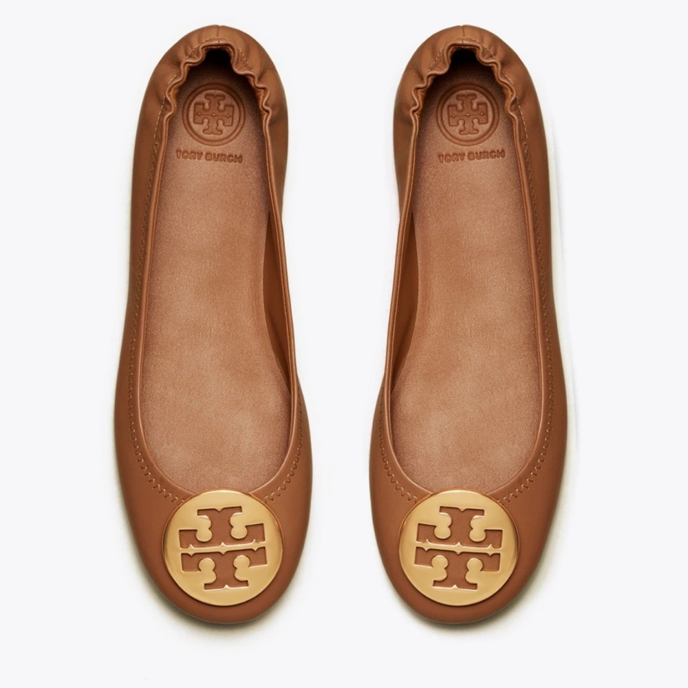 Tory Burch Minnie Travel Ballet Flat | Royal Tan/Gold | Size 7